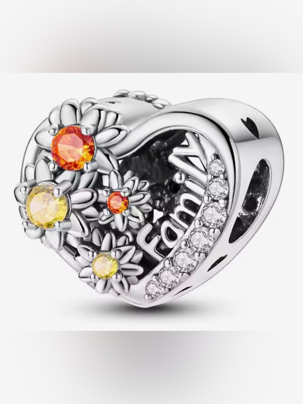 Silver, Orange & Yellow Family Heart Charm
